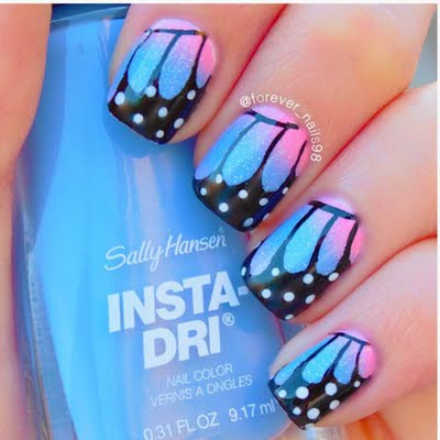 Butterfly Wings Ombre Nail Art Design