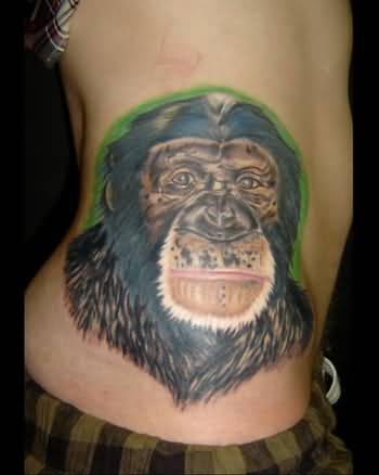 Chimpanzee Tattoo On Girl Side Rib