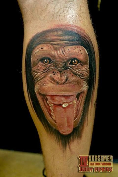 Chimpanzee showing His Tongue Tattoo by Jerry Pipkins