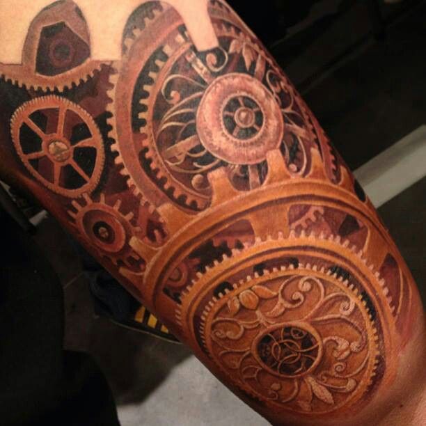 Clock Gears Tattoo On Arm Sleeve