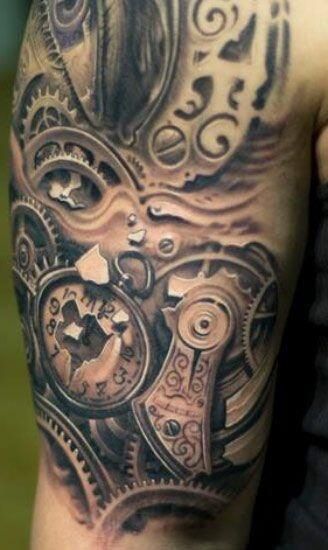 Clock Gears Tattoo On Half Sleeve