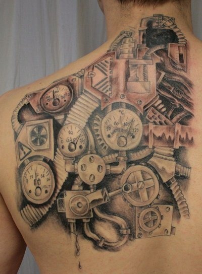 Clock Gears Tattoo On Man Left Back Shoulder