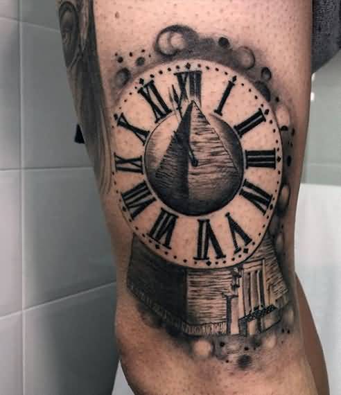 Clock Gears Tattoo On Right Bicep