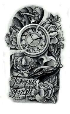 Clock Tattoo Design Sample For Sleeve