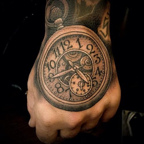 Clock Tattoo On Left Hand