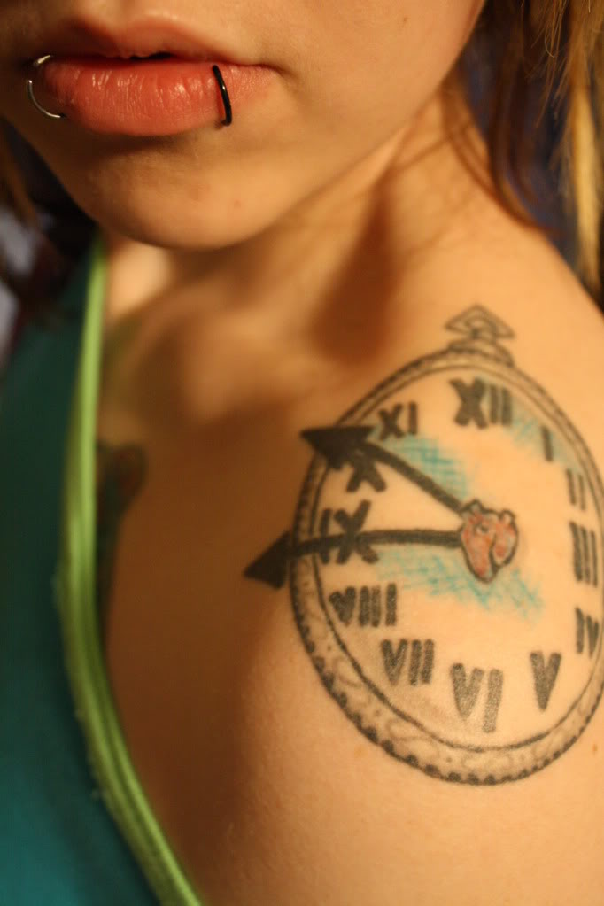 Clock Tattoo On Left Shoulder For Girls