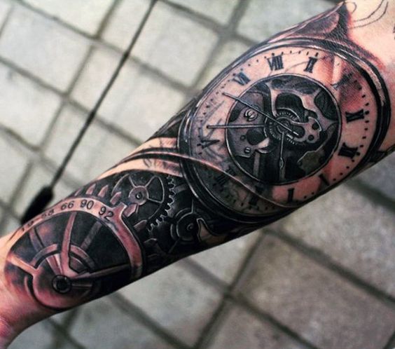 Clock Tattoo On Right Forearm
