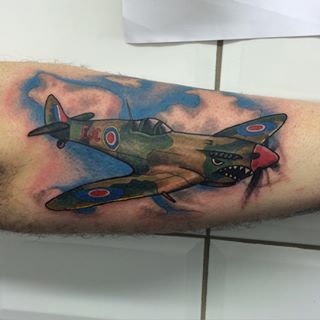 Color Ink Spitfire Tattoo On Sleeve