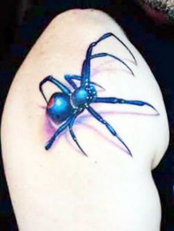 Colorful 3D Arachnid Tattoo On Shoulder