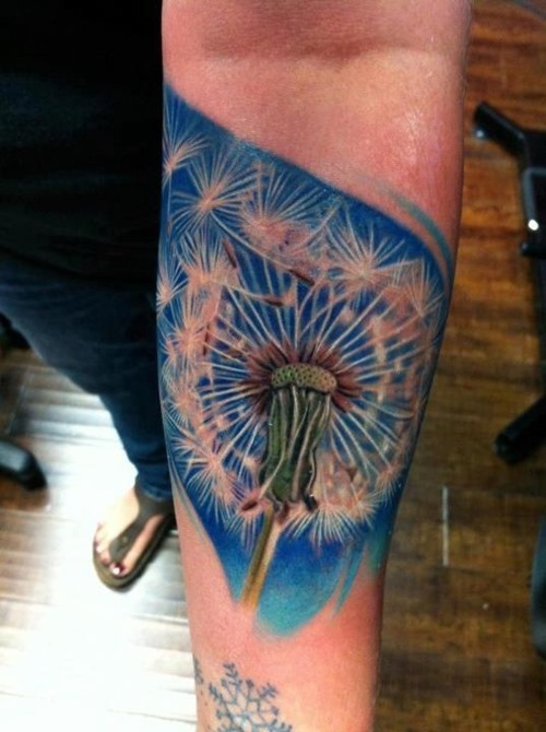 Colorful Dandelion Tattoo On Forearm