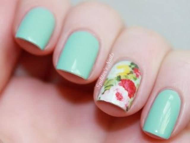 Colorful Flowers On White Nail Accent Nail Art