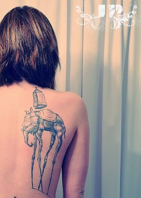Cool Dali Elephant Tattoo On Back Shoulder