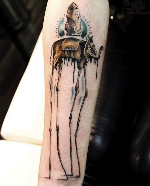 Cute Dali Elephant Tattoo On Forearm