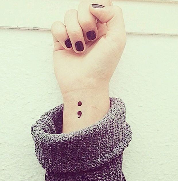 Cute Semicolon Tattoo On Girl Right Wrist