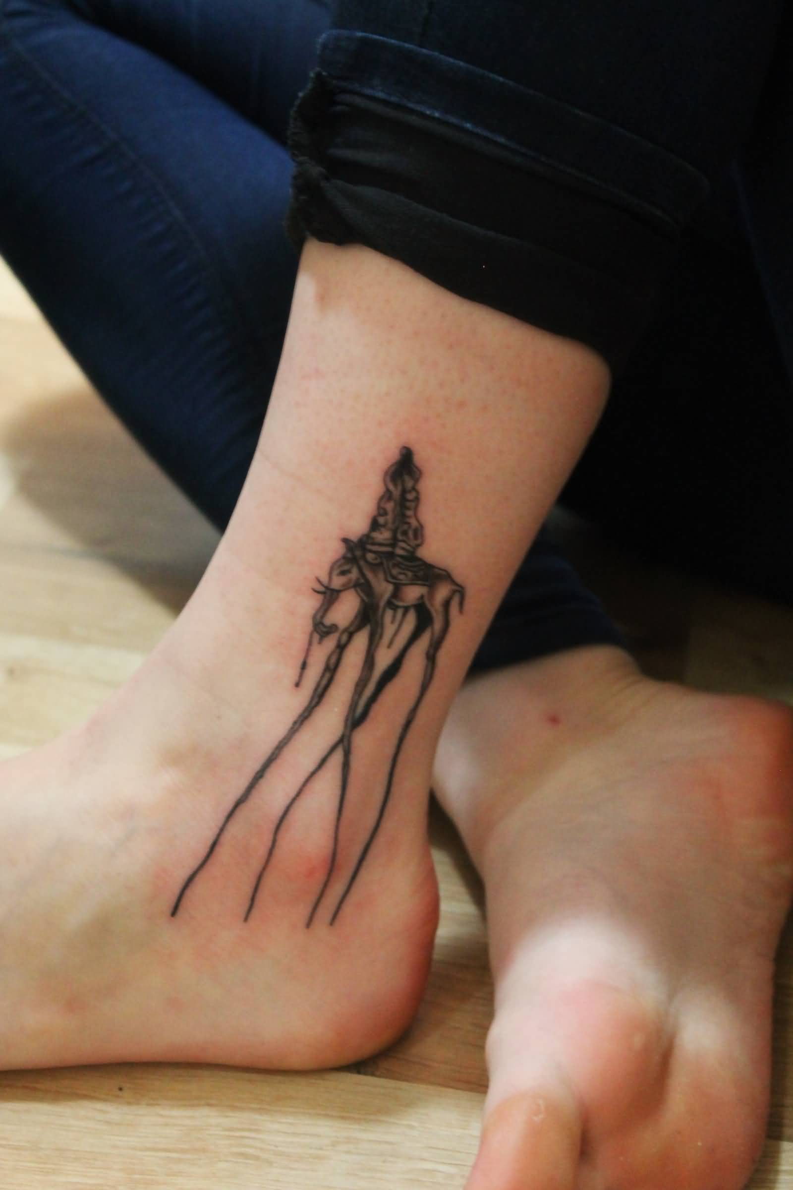 Dali Elephant Tattoo On Ankle