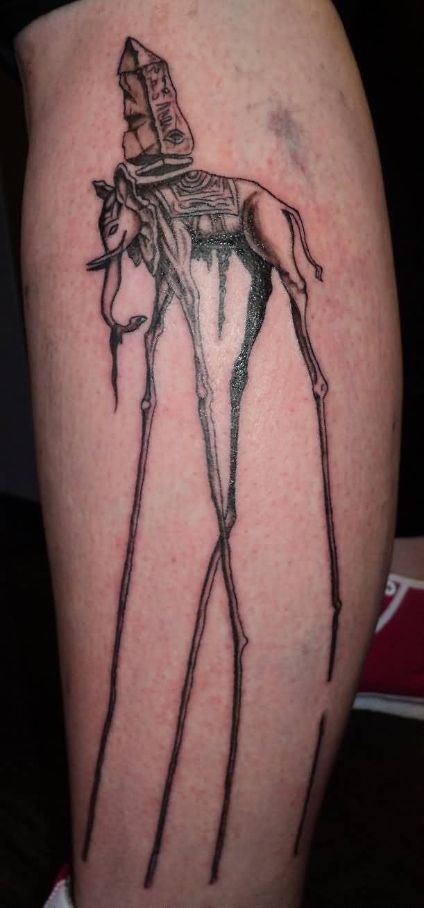 Dali Elephant Tattoo On Leg Calf