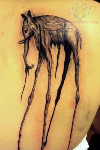 Dali Elephant Tattoo On Right Back Shoulder
