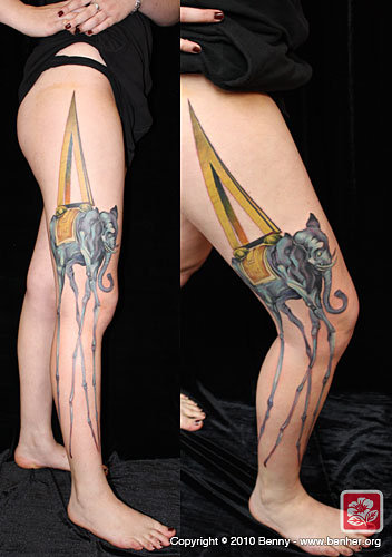 Dali Elephant Tattoo On Right Leg