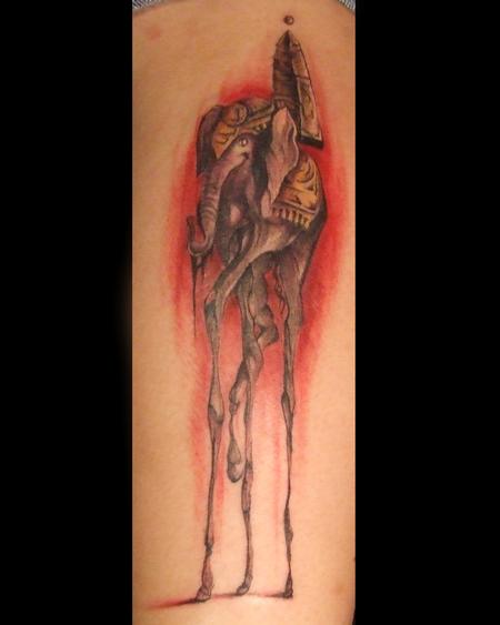 Dali Elephant Tattoo On Shoulder
