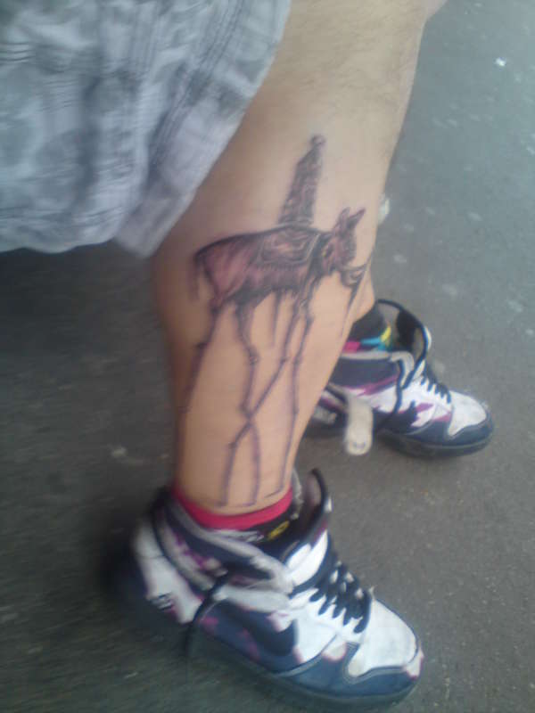 Dali Elephant Tattoo On Side Leg For Women