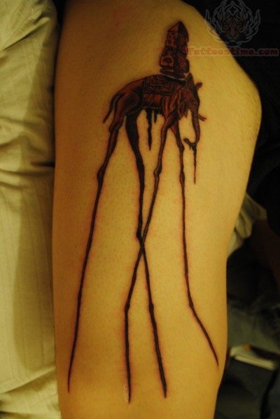 Dali Elephant Tattoo On Thigh