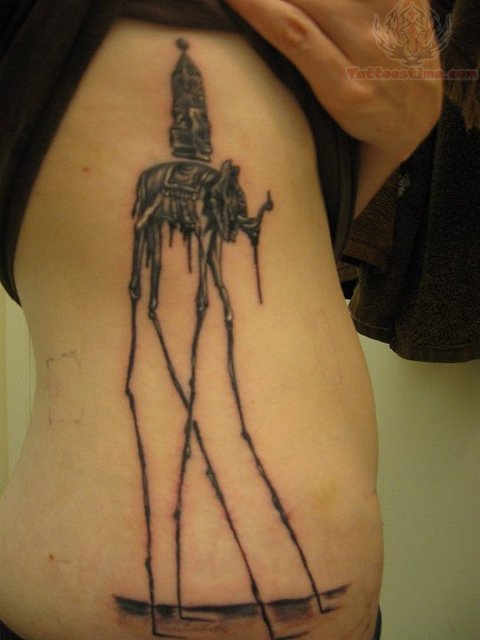 Dali Elephant Tattoo on Rib Side