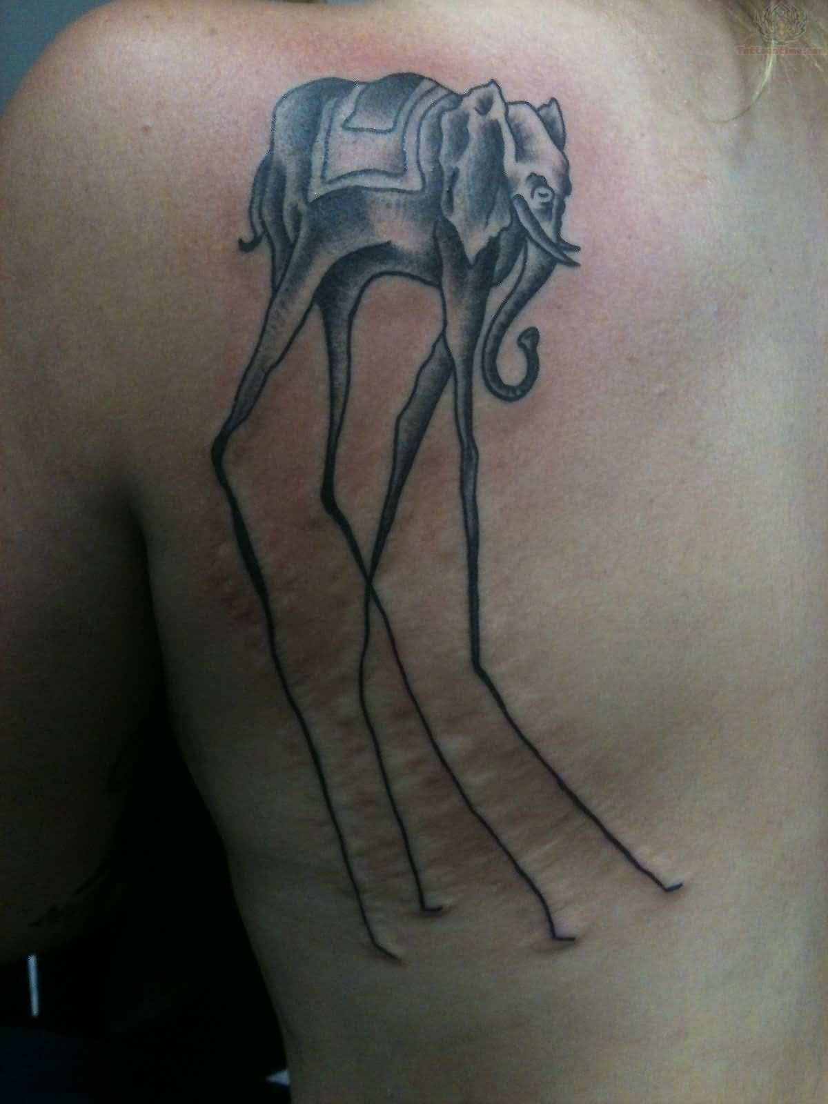 Dali Elephant Tattoos On Back Shoulder