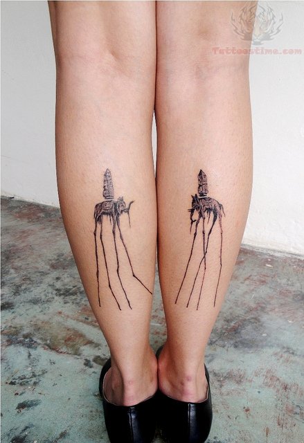 Dali Elephant Tattoos On Leg Calf
