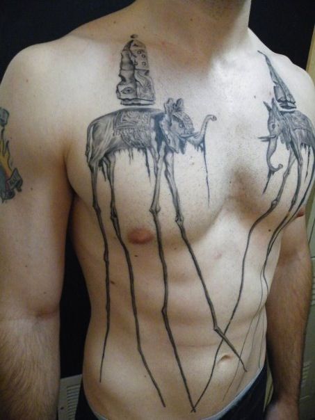 Dali Elephant Tattoos On Man Chest