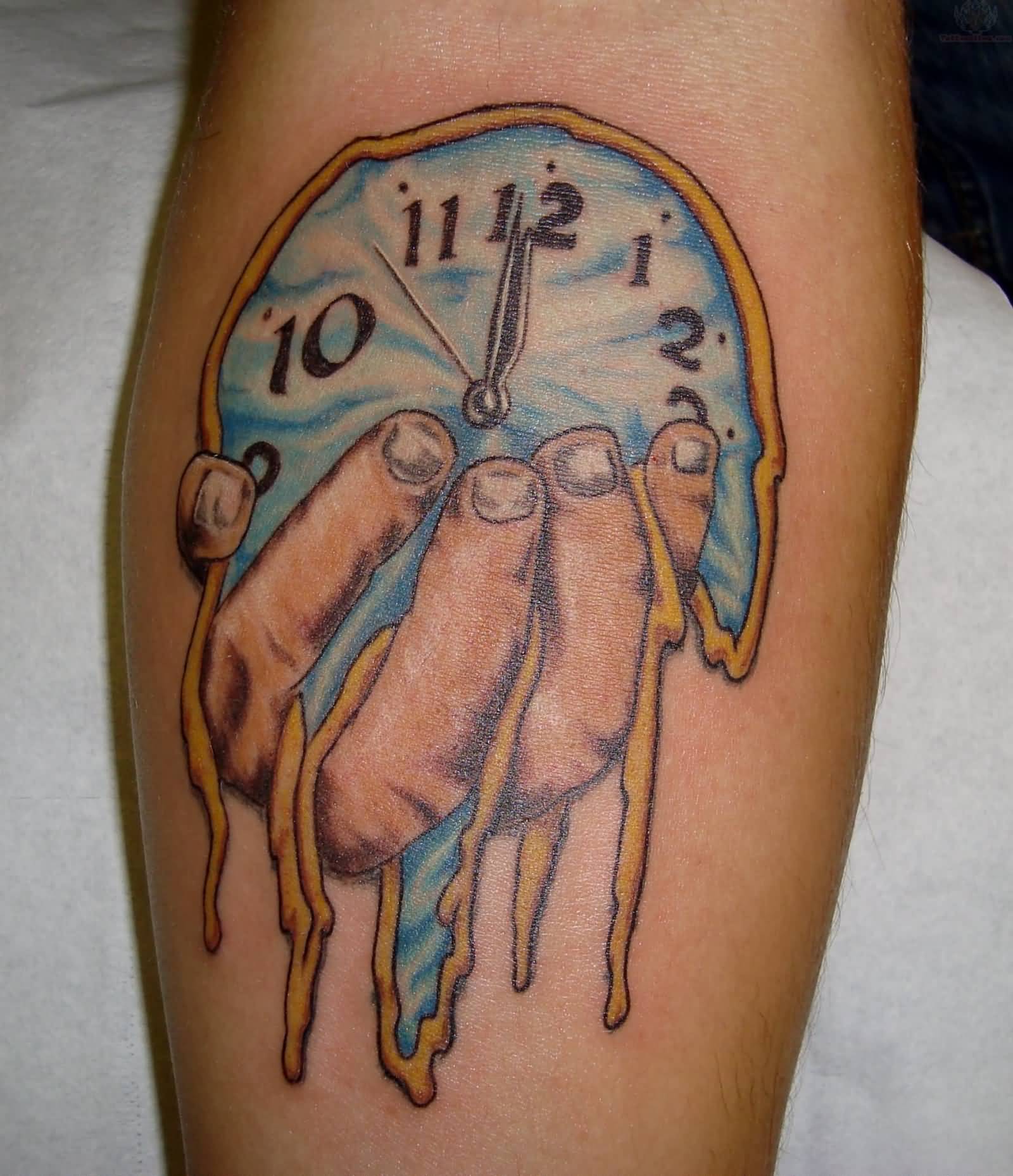 Dali Melting Clock Tattoo On Forearm