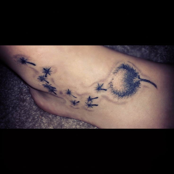 Dandelion Blowing From Puff In Amazing Shape Tattoo On Foot