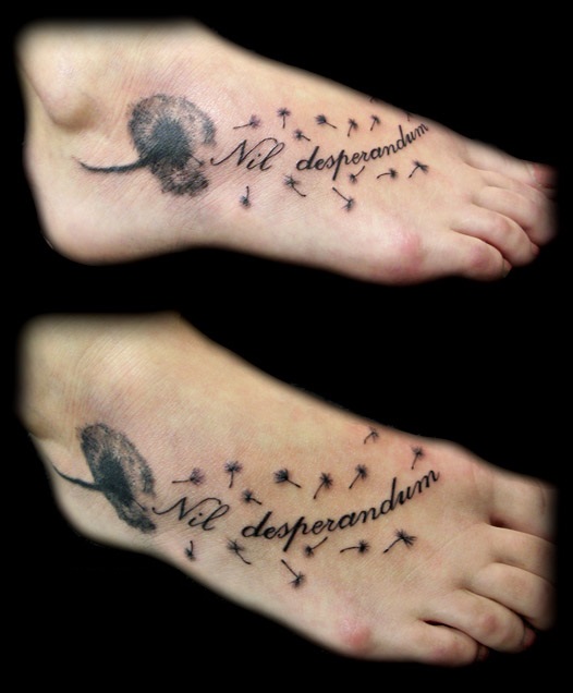Dandelion Blowing From Puff In Hd Tattoo On Foot
