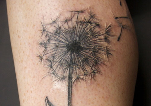 Dandelion Blowing From Puff Tattoo In Black Ink Tattoo