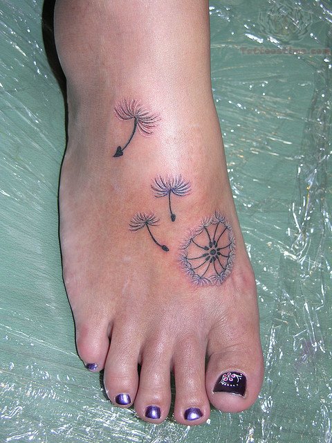 Dandelion Blowing From Puff Tattoo On Foot