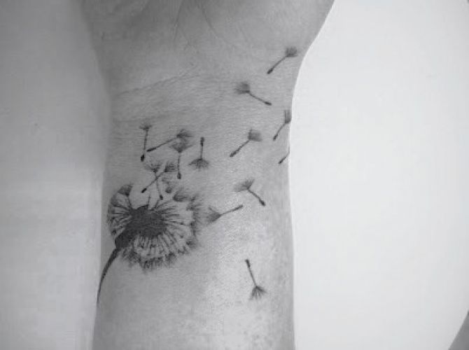 Dandelion Blowing From Puff Tattoo On Wrist