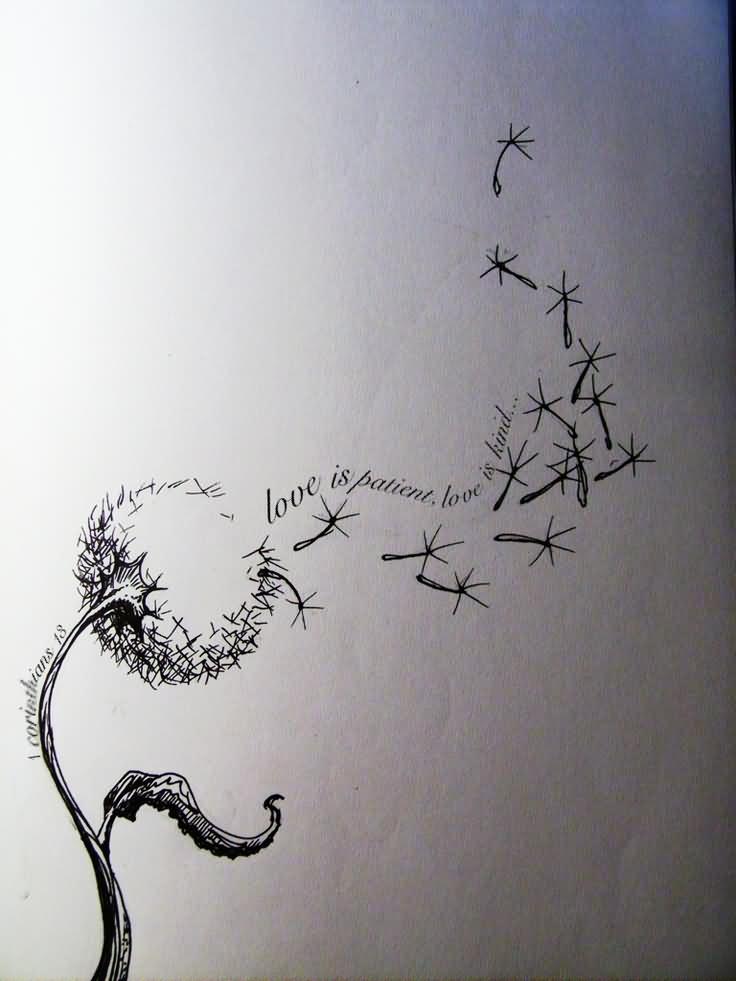 Dandelion Blowing From Puff With Quote Tattoo Design