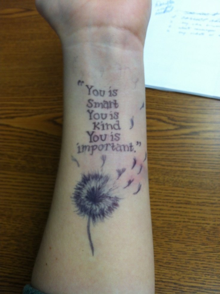 Dandelion Blowing From Puff With Quote Tattoo On Wrist