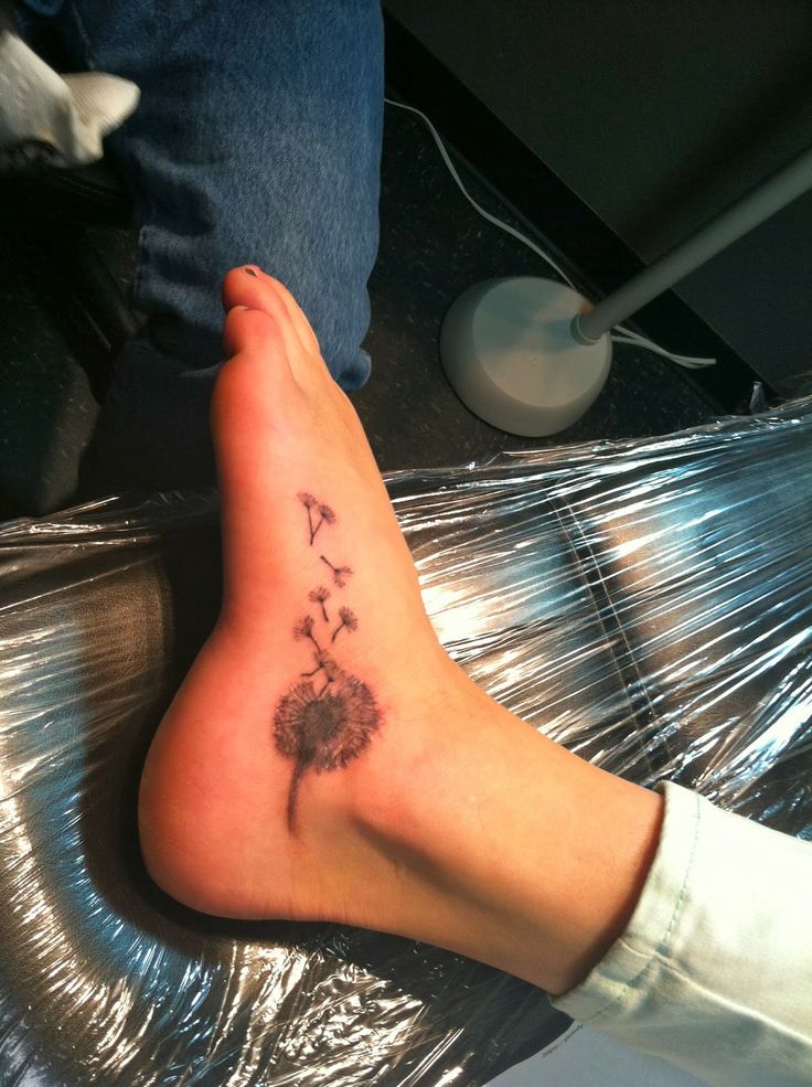 Dandelion Blowing from Puff In Good Shape Tattoo On Foot