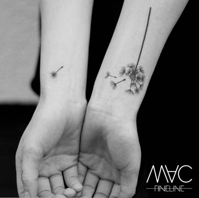 Dandelion Puff In Black Ink Tattoo On Both Wrist