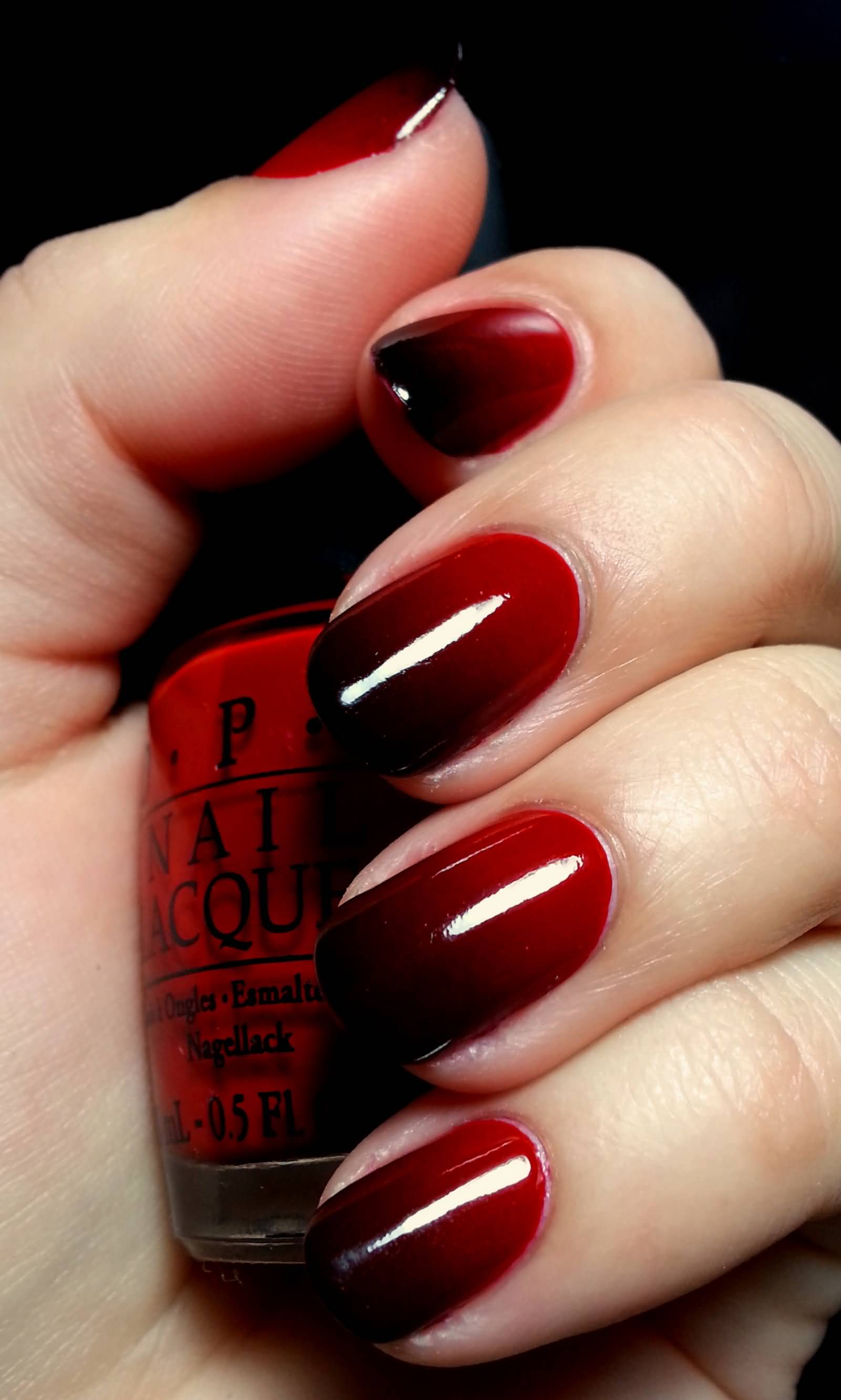 Dark Red Glossy Ombre Nail Art