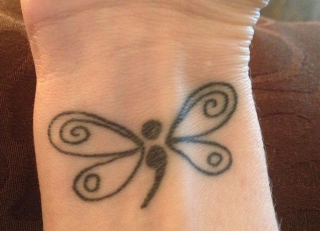 Dragonfly Semicolon Tattoo On Wrist