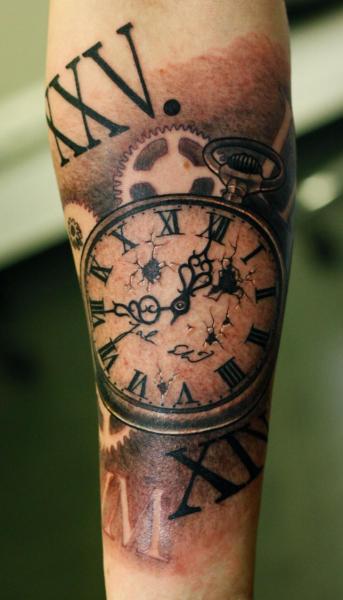 Forearm Roman Numerals Clock Tattoo On Forearm