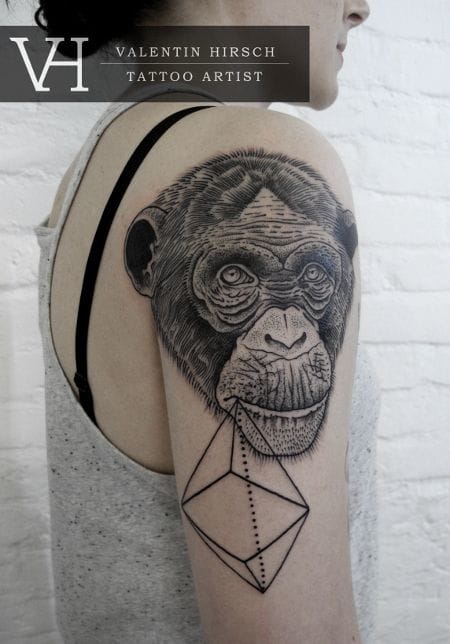 Geometric Chimpanzee Tattoo On Right Shoulder
