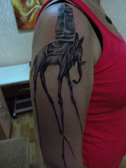 Girl Right Half Sleeve Dali Elephant Tattoo
