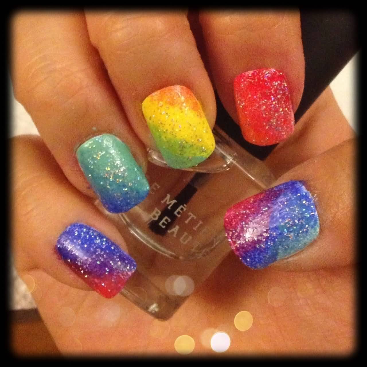 Glitter Rainbow Ombre Nail Art