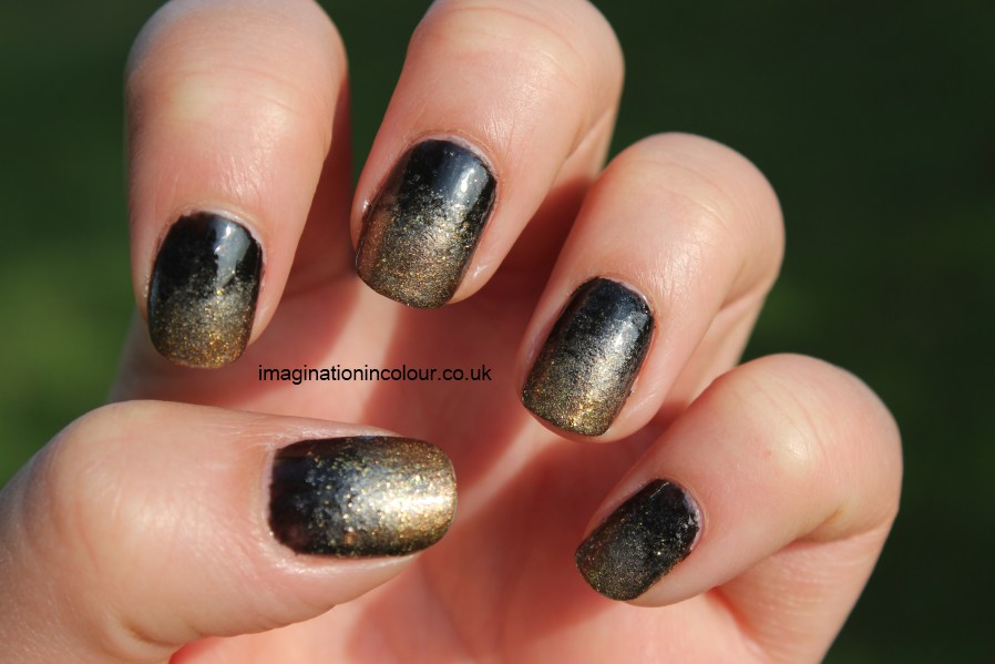 Golden And Black Ombre Nail Art Design