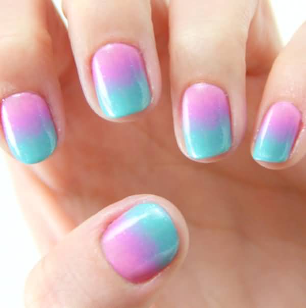 Green And Pink Ombre Nail Art