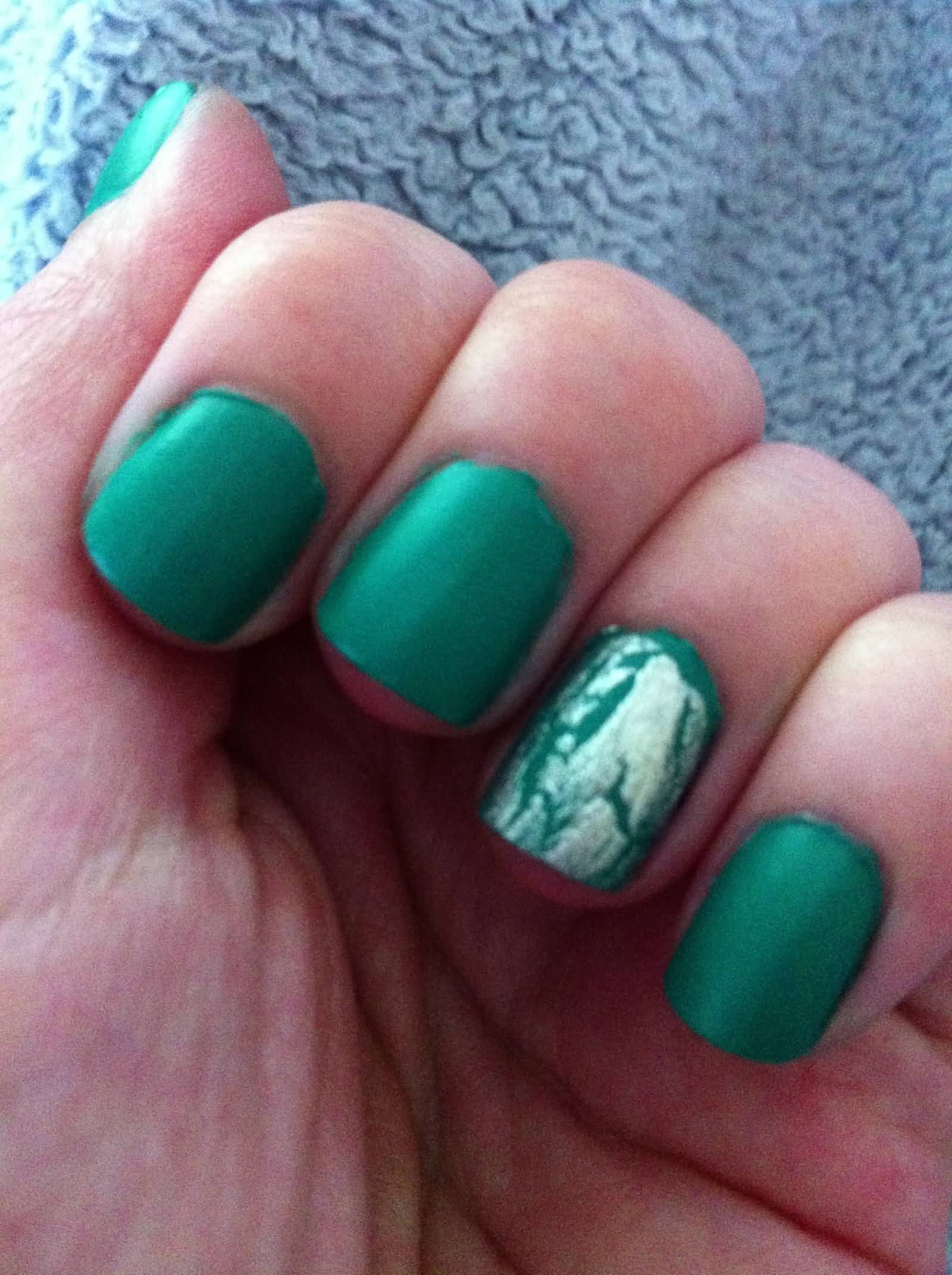 Green And Silver Accent Nail Art