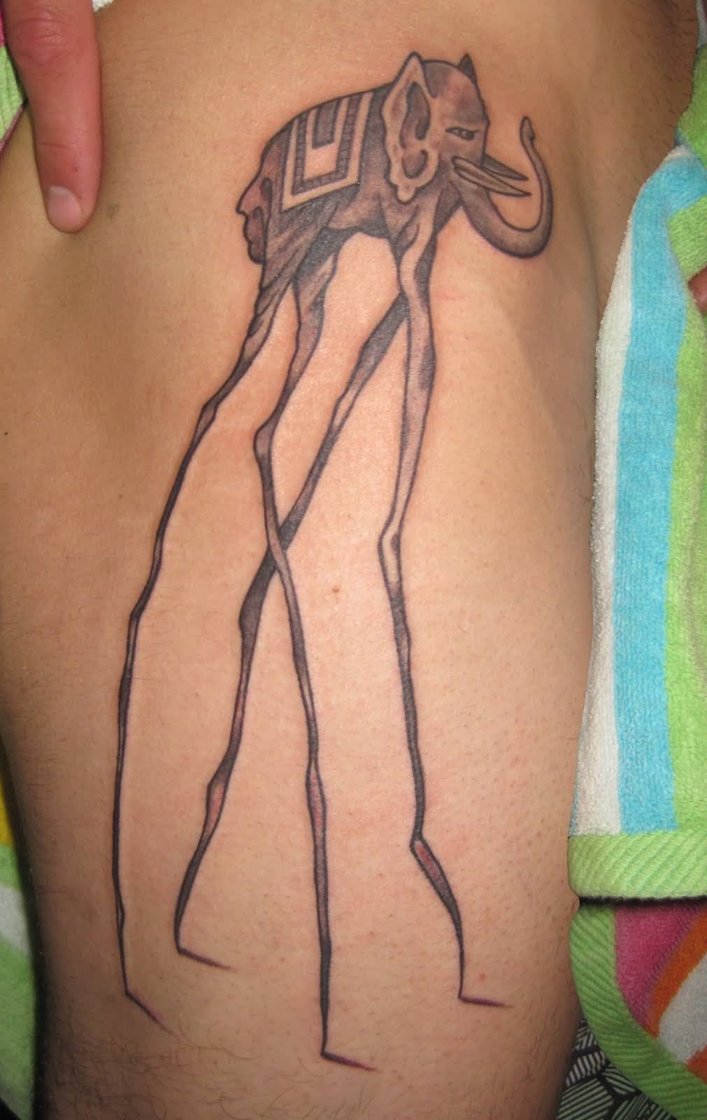 Grey Dali Elephant Tattoo Idea