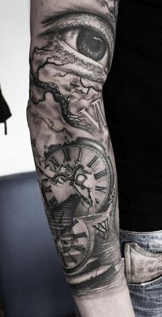 Guy Showing His Clock Tattoo on Right Sleeve